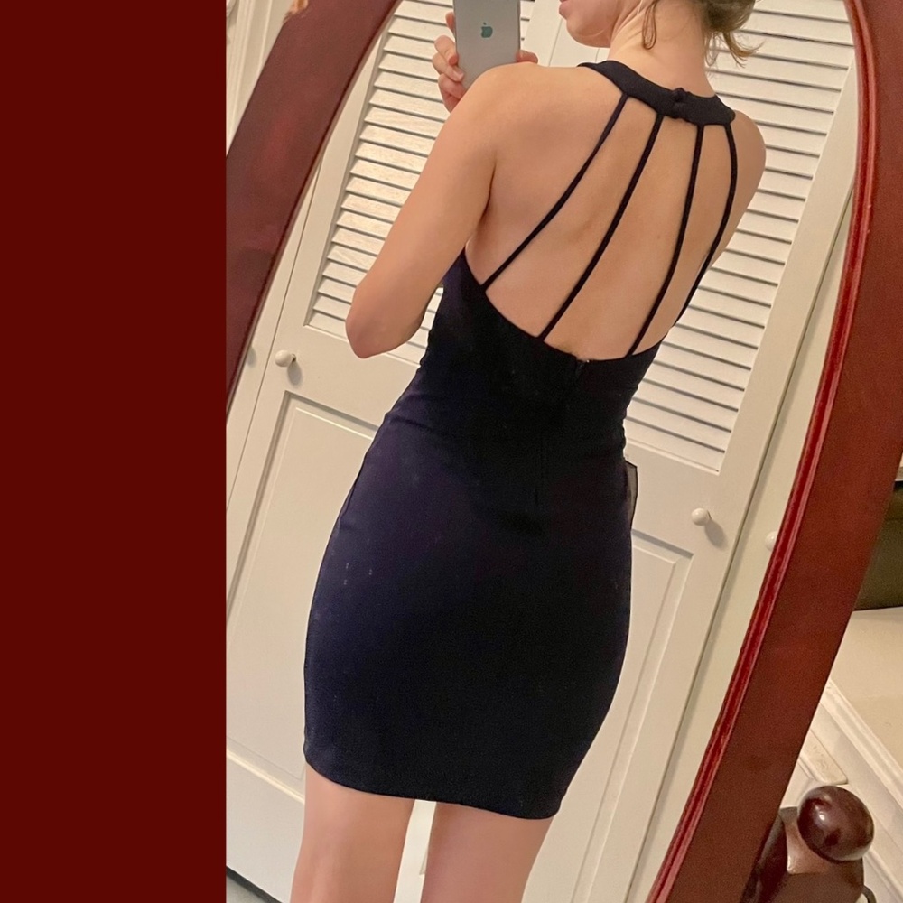 Navy Blue Mini Sexy Cocktail Dress - Picture 3 of 8